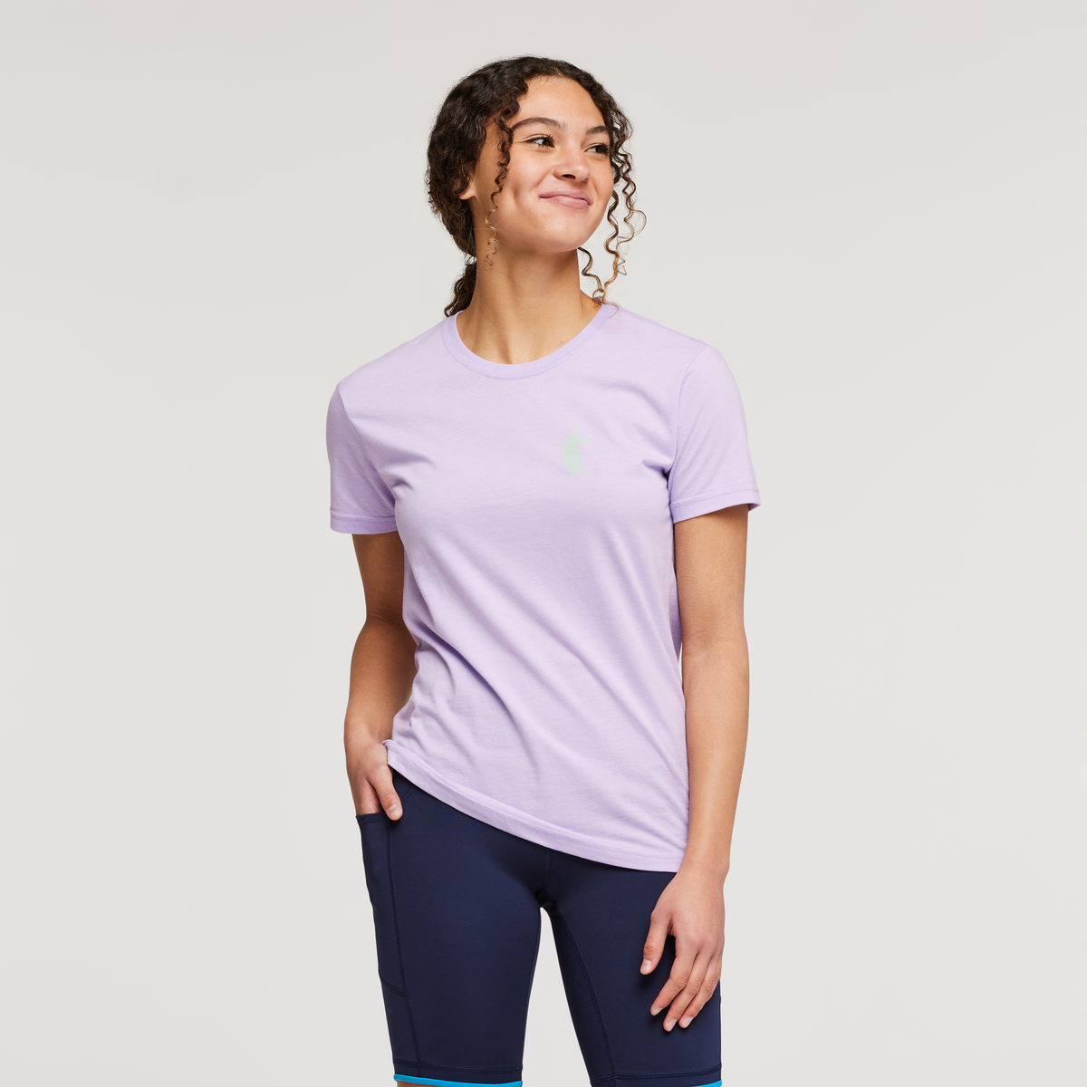 Happy Day Organic T-Shirt - Women's, Thistle, Model London