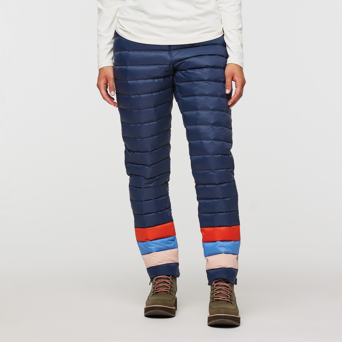 Fuego Down Pant - Women's, Ink Stripes, Model London